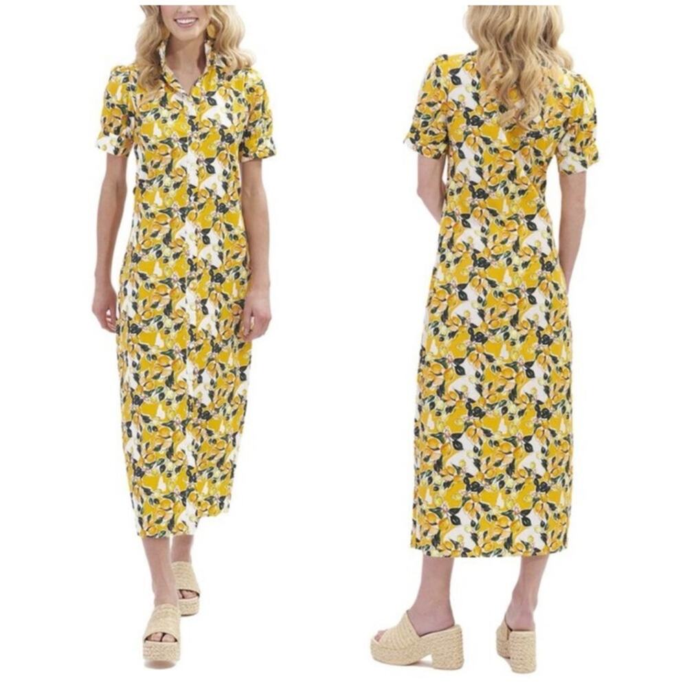 KATHLEEN MAEVE Palma Puff Sleeve Midi Shirt Dress in Orange Zest